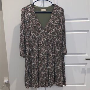 Altar'd State - Olive Green Midi Dress with V-Neck and Bell Sleeves